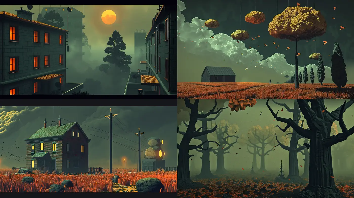 Ethereal Autumn Dusk: A Consistent Exploration of Surreal Landscapes and Dreamy Hues - Midjourney sref style