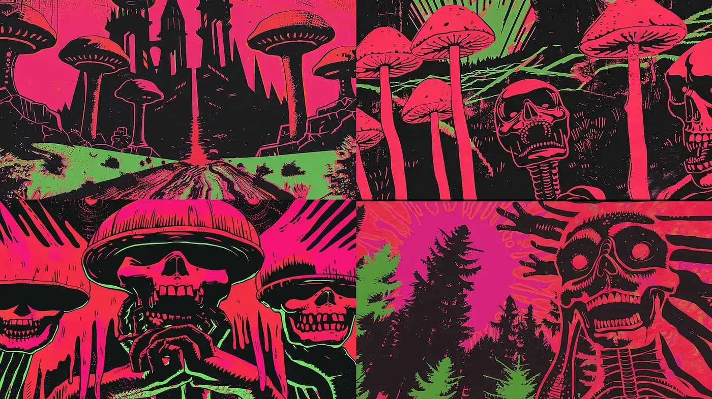 Vividly Bold and Surreal Psychedelic Art with a Dark Undertone - Midjourney sref style