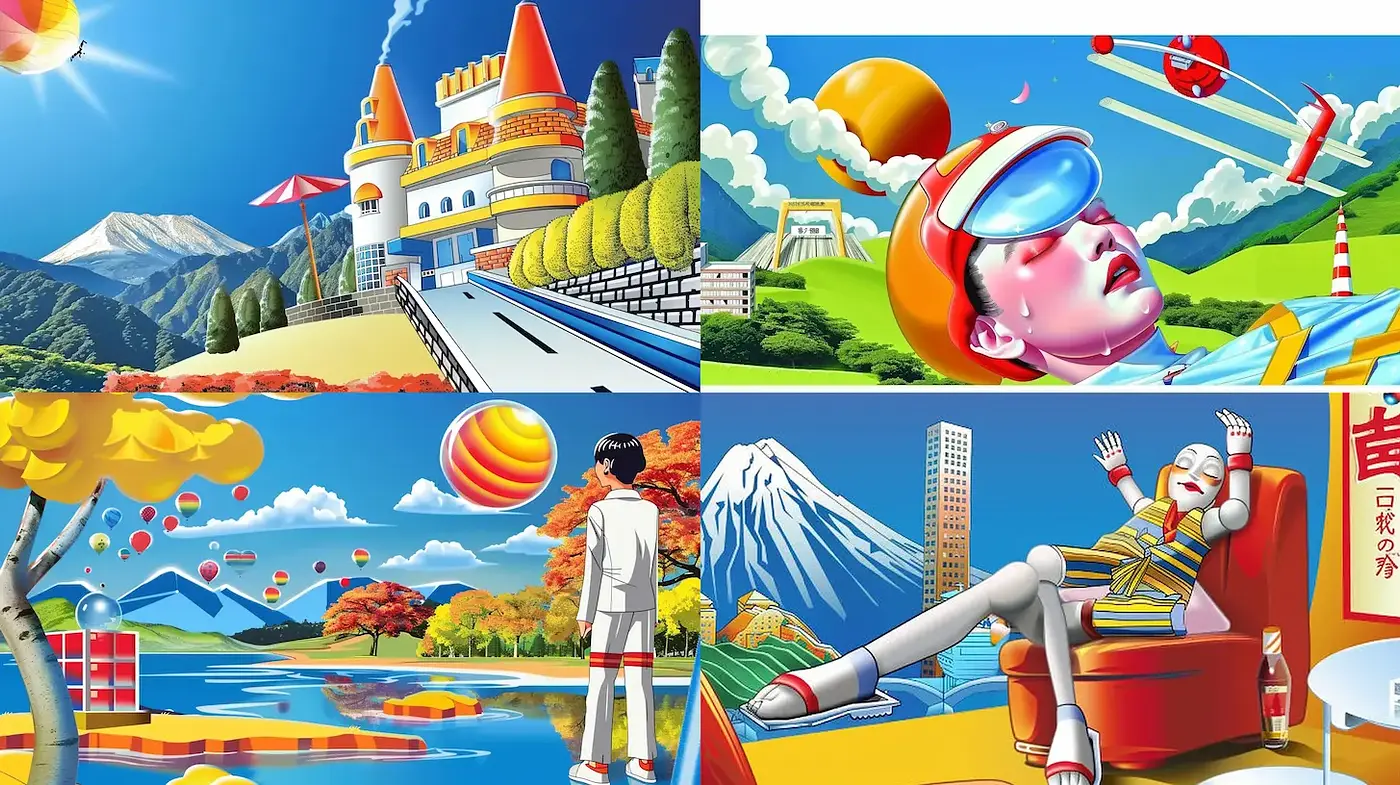 Vibrant and Playful Mid-Century Modern Aesthetic with a Futuristic Twist - Midjourney sref style