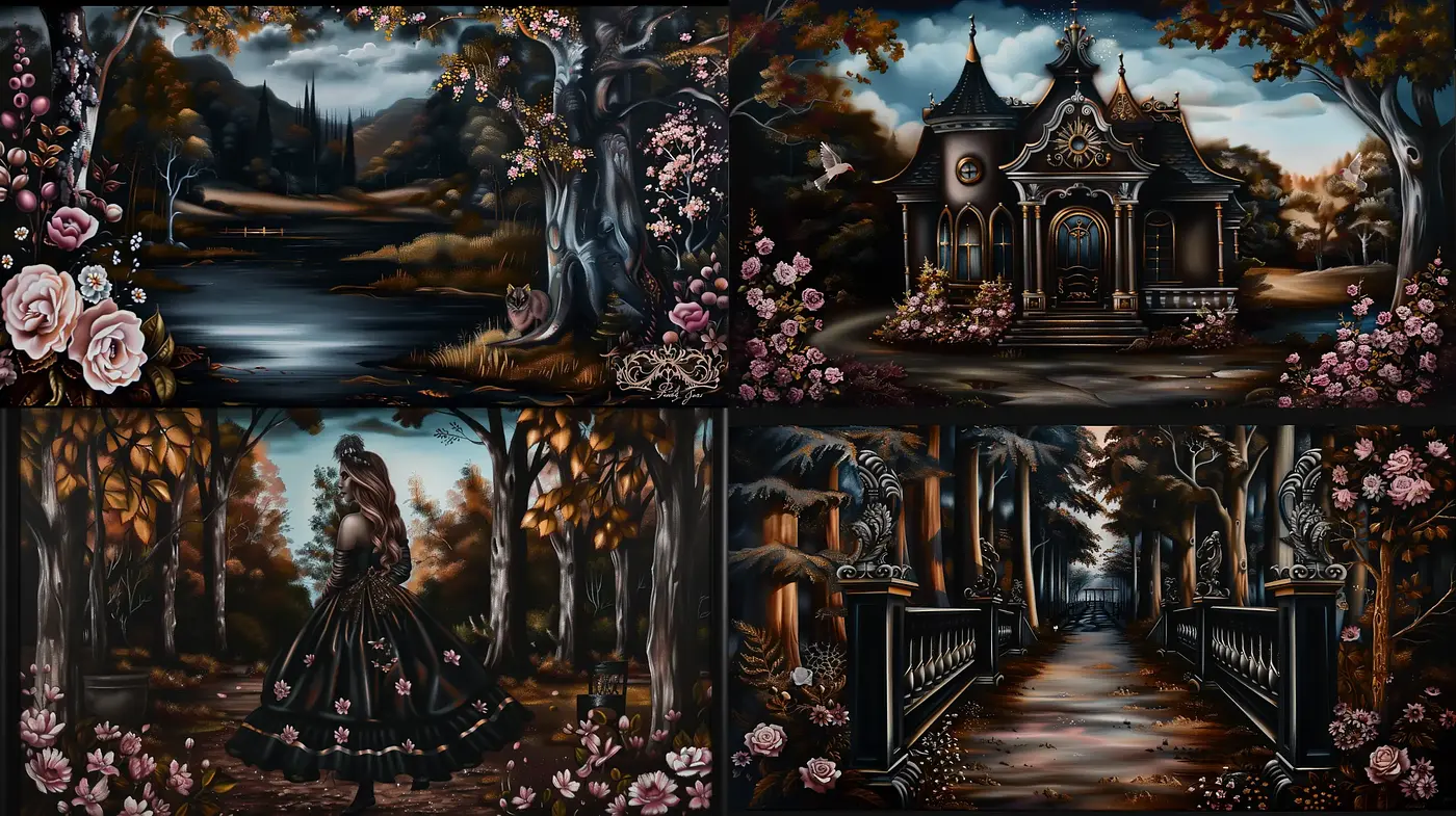 Gothic Elegance in a Mystical Victorian Garden - Midjourney sref style
