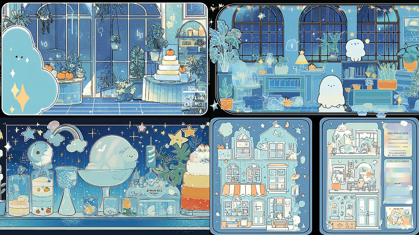 Charming Whimsical Blue Aesthetic with Playful Elements - Midjourney sref style