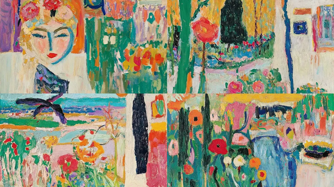 Abstract Fauvist Bloom - A Vivid Patchwork of Intuitive Color - Midjourney sref style