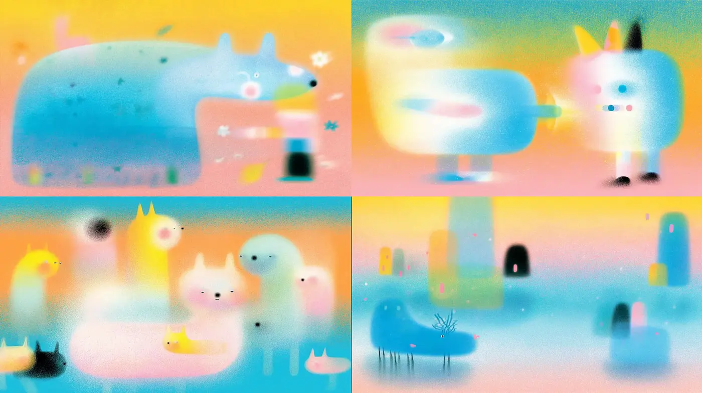 Whimsical and Dreamlike Illustration Style with Vibrant Pastel Colors - Midjourney sref style