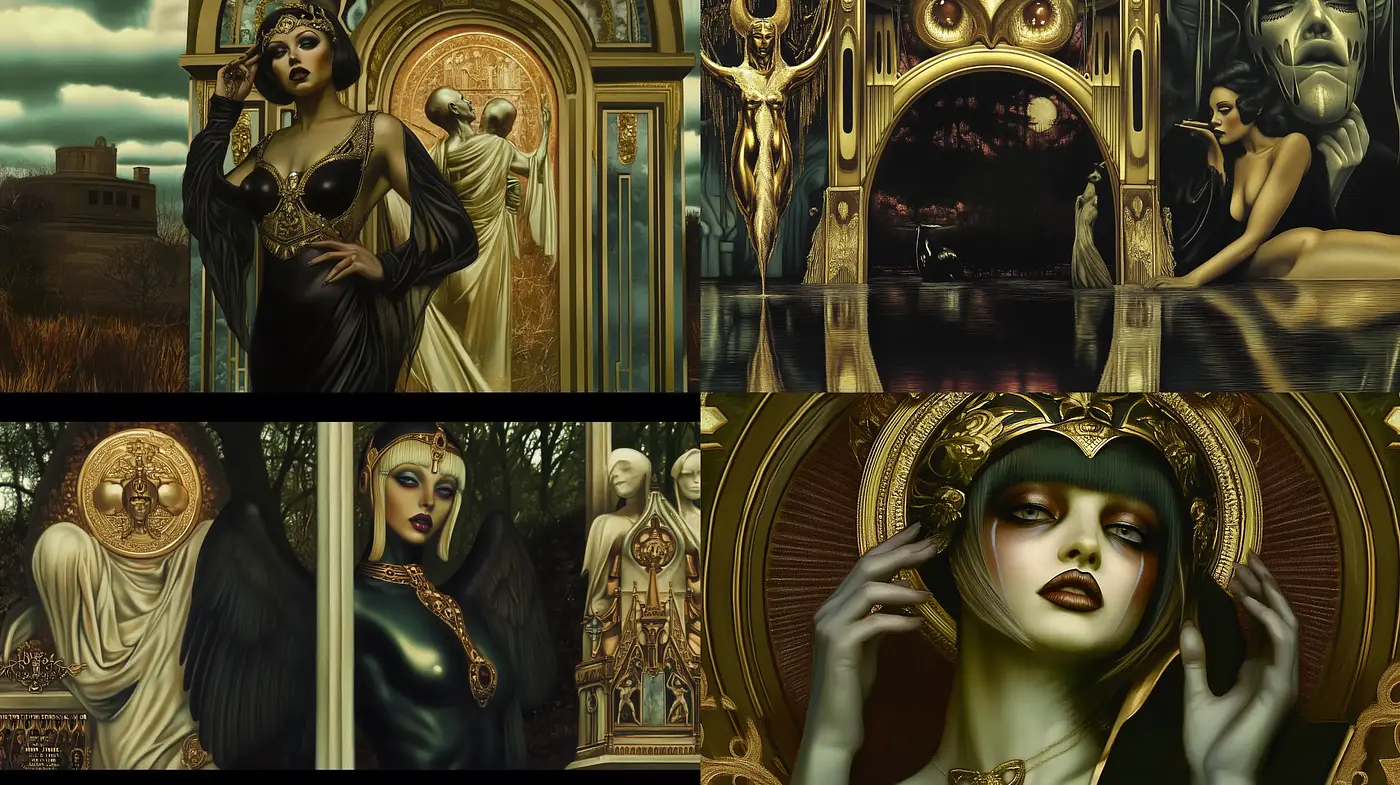 Ethereal Elegance in Sepia Tones: A Fusion of Art Nouveau and Surrealism - Midjourney sref style