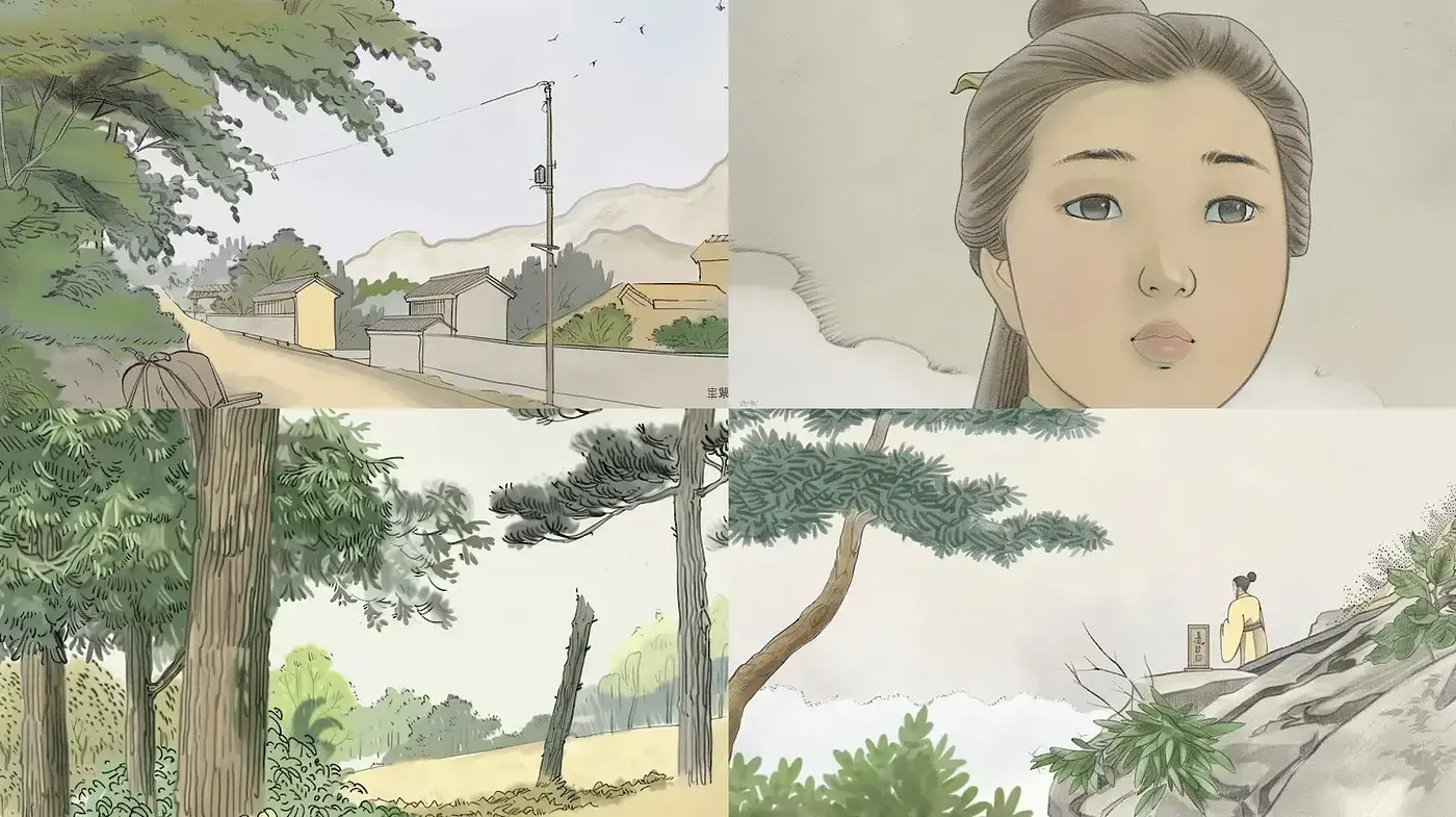 Serene and Harmonious East Asian Ink-Wash Essence - Midjourney sref style
