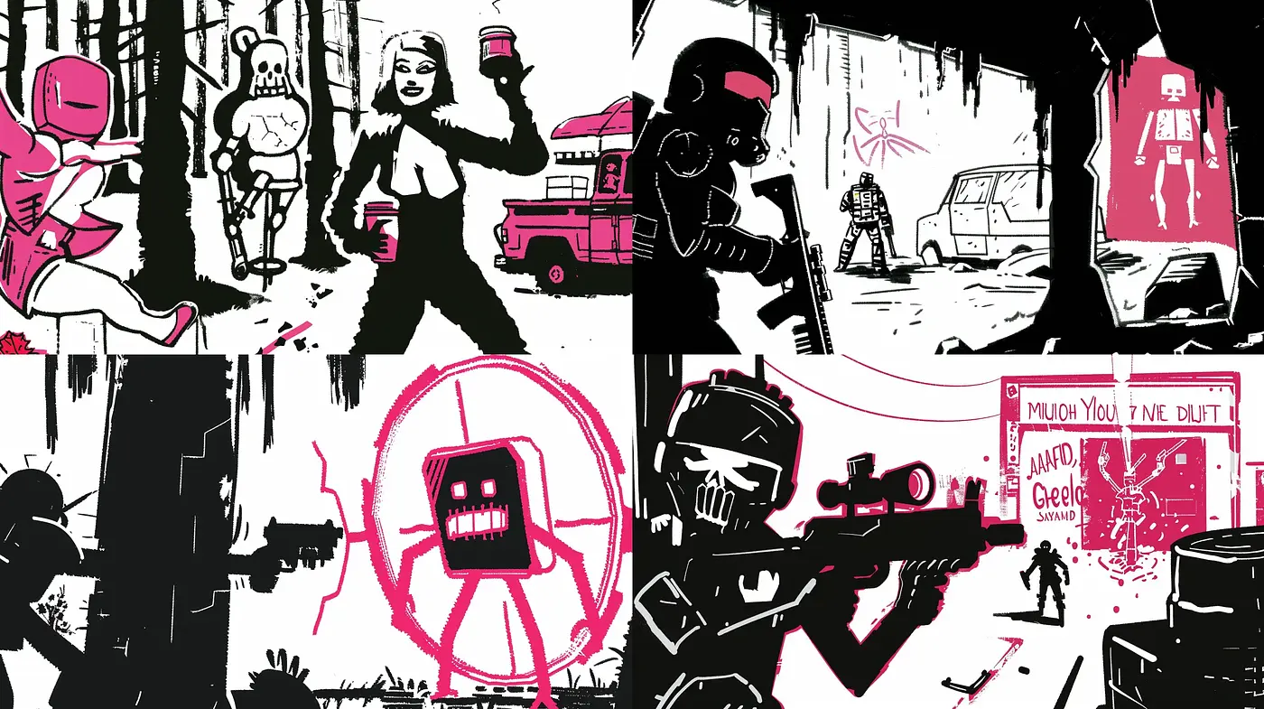 Monochromatic Cyberpunk Visuals with Neon Highlights - Midjourney sref style