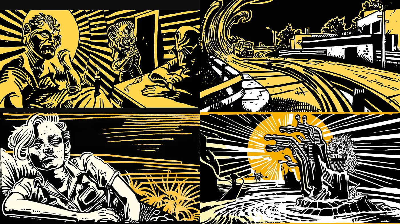 Stark Contrast Graphic Novel Visualization - Midjourney sref style
