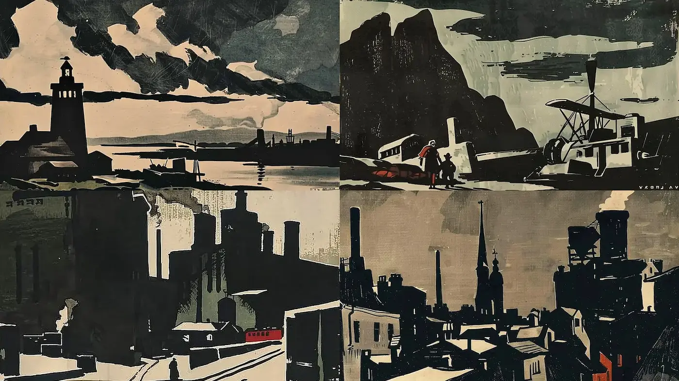 Stylized Urban Scenes with a Vintage Aesthetic - Midjourney sref style
