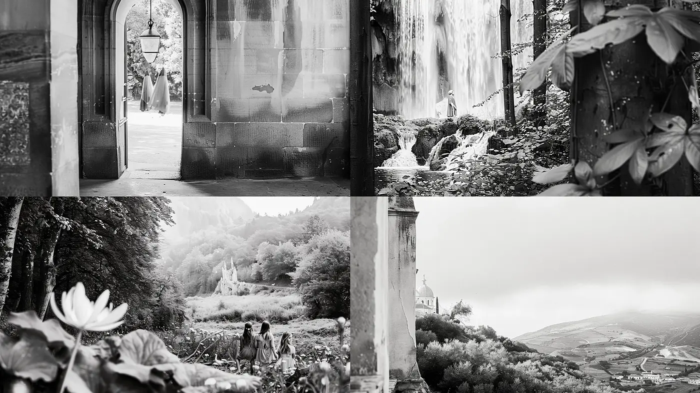 Ethereal Monochrome Vistas: A Homage to Timeless B&W Photography - Midjourney sref style