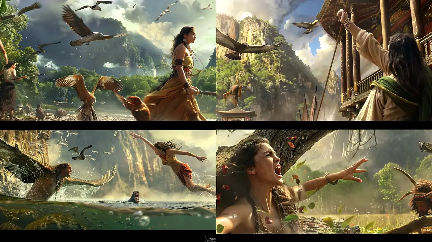 Lush Mythological Realism with Dynamic Cinematic Flair - Midjourney sref style