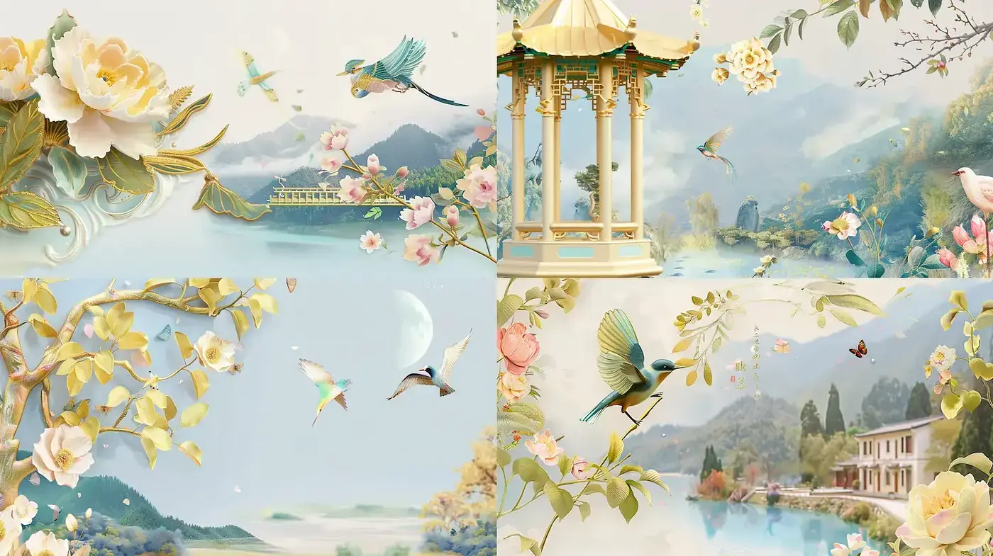 Serene and Harmonious Eastern Aesthetic with Floral Elements - Midjourney sref style
