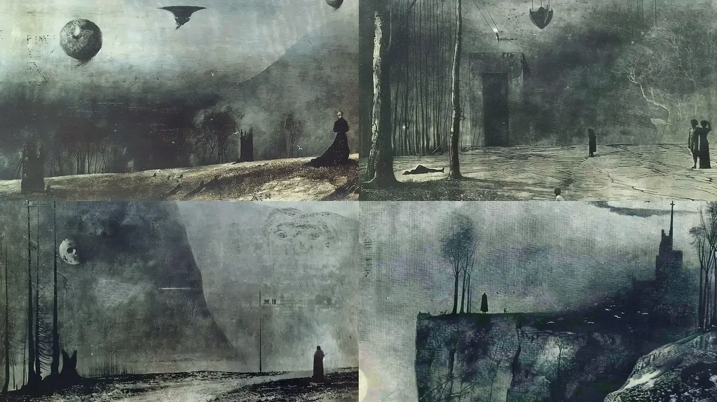 Ethereal landscapes with a haunting and surreal quality - Midjourney sref style