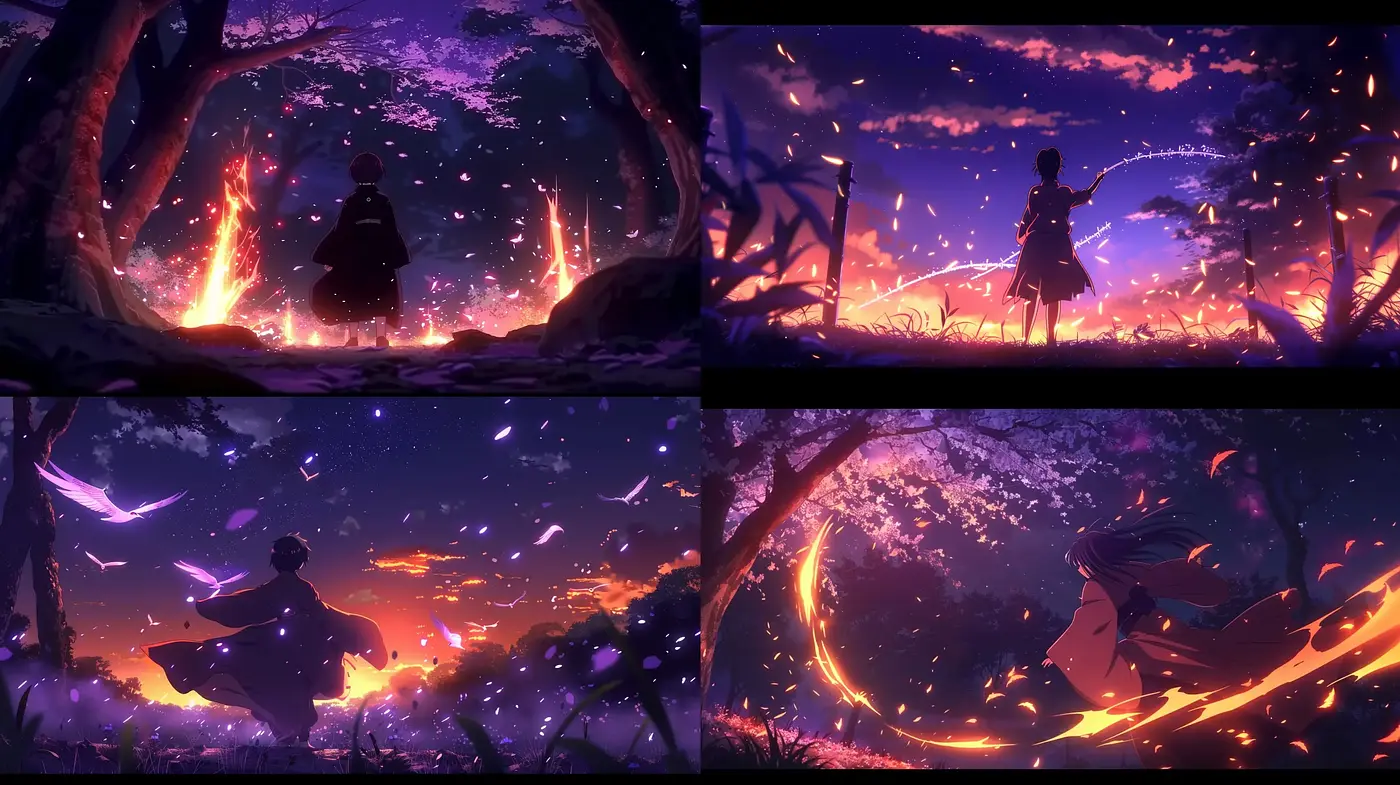 Luminous Twilight - A Digital Tapestry of Dusk and Embers - Midjourney sref style