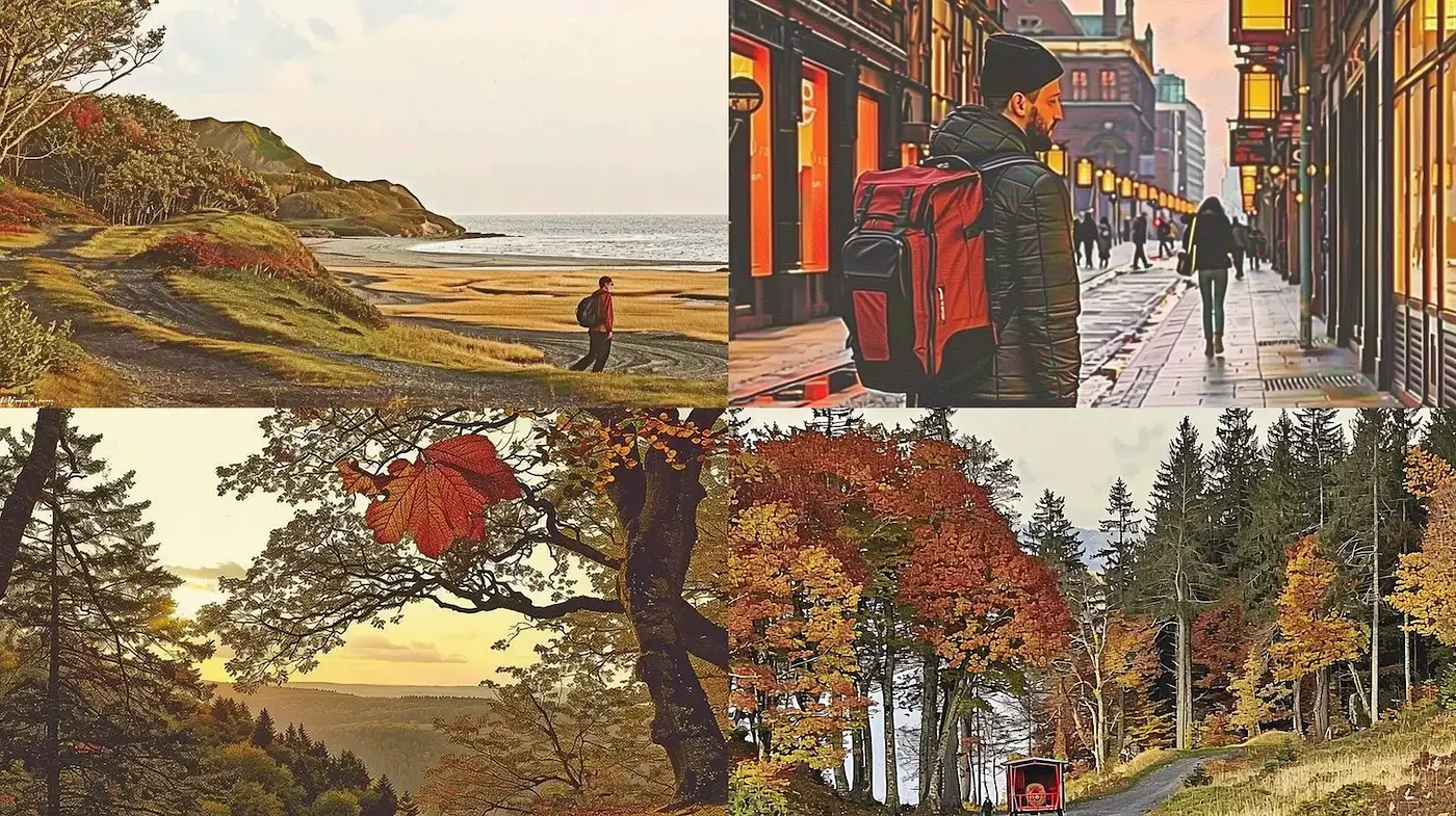 Whimsical Autumnal Landscapes with Urban and Natural Elements - Midjourney sref style