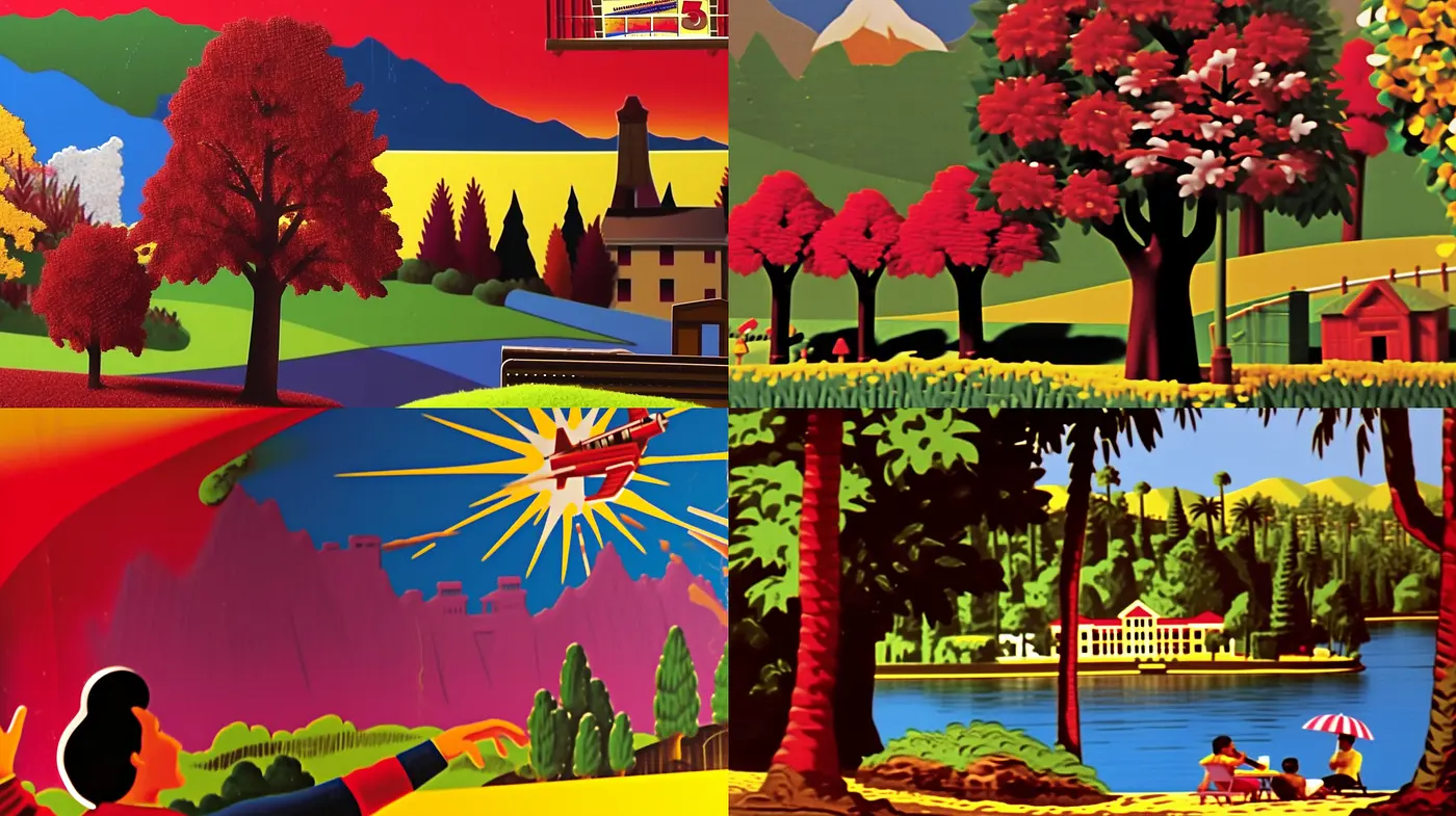 Vibrant and Stylized Panorama: A Harmonious Blend of Bold Colors and Geometric Consistency - Midjourney sref style