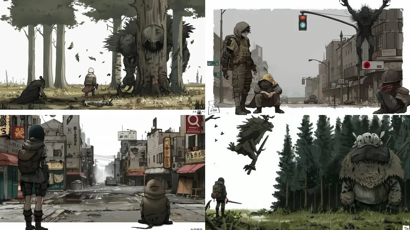 Muted Post-Apocalyptic Fantasy with Organic Elements - Midjourney sref style