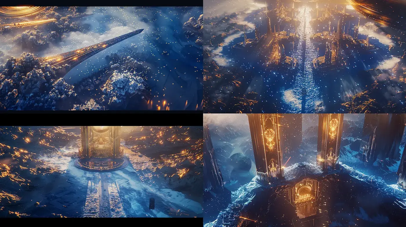 Futuristic space landscapes with ethereal lighting and intricate details - Midjourney sref style