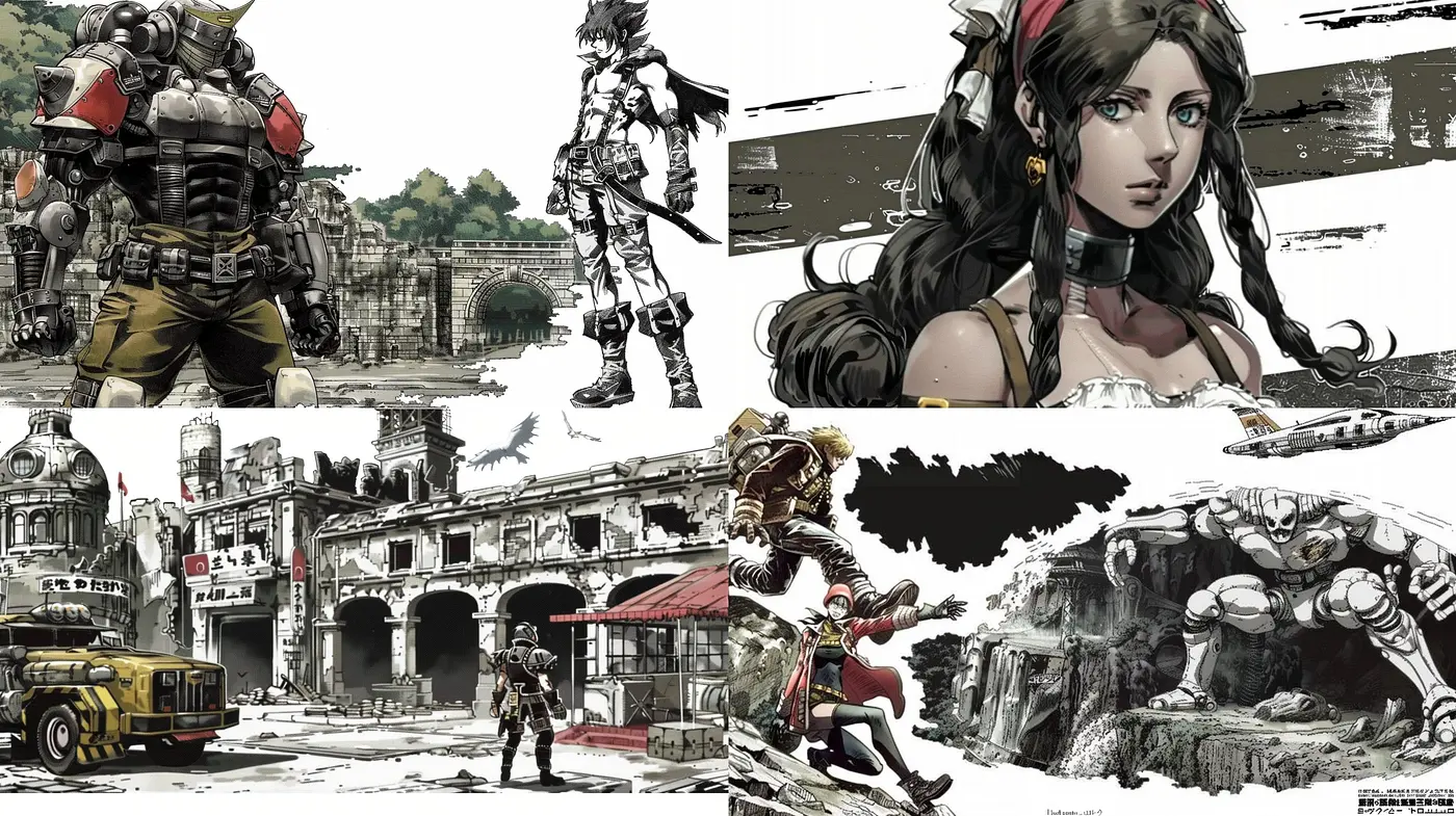 Monochrome Essence with Sepia Accents: A Study in Stylized Graphic Novel Aesthetics - Midjourney sref style
