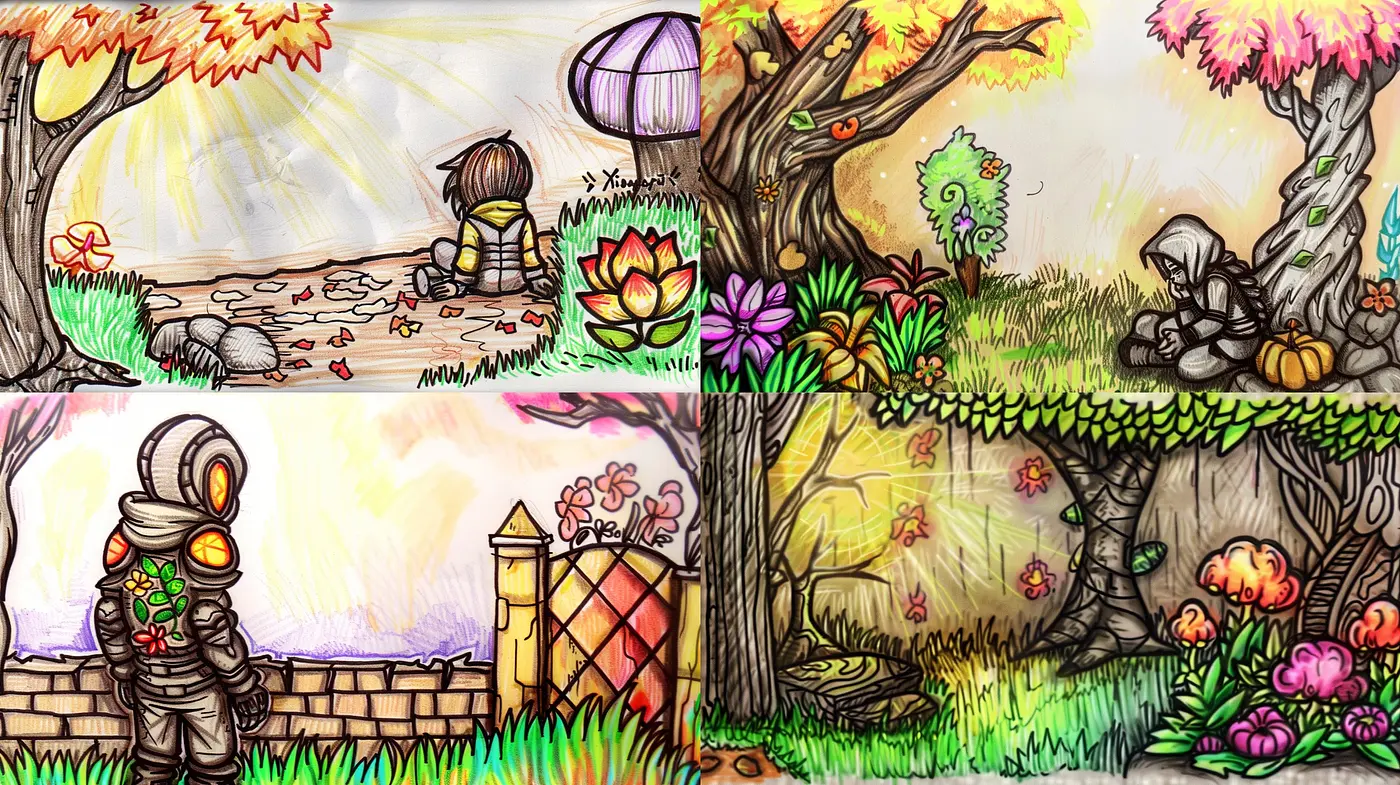 Whimsical Storybook Fusion with Stylized Nature and Vivid Hues - Midjourney sref style