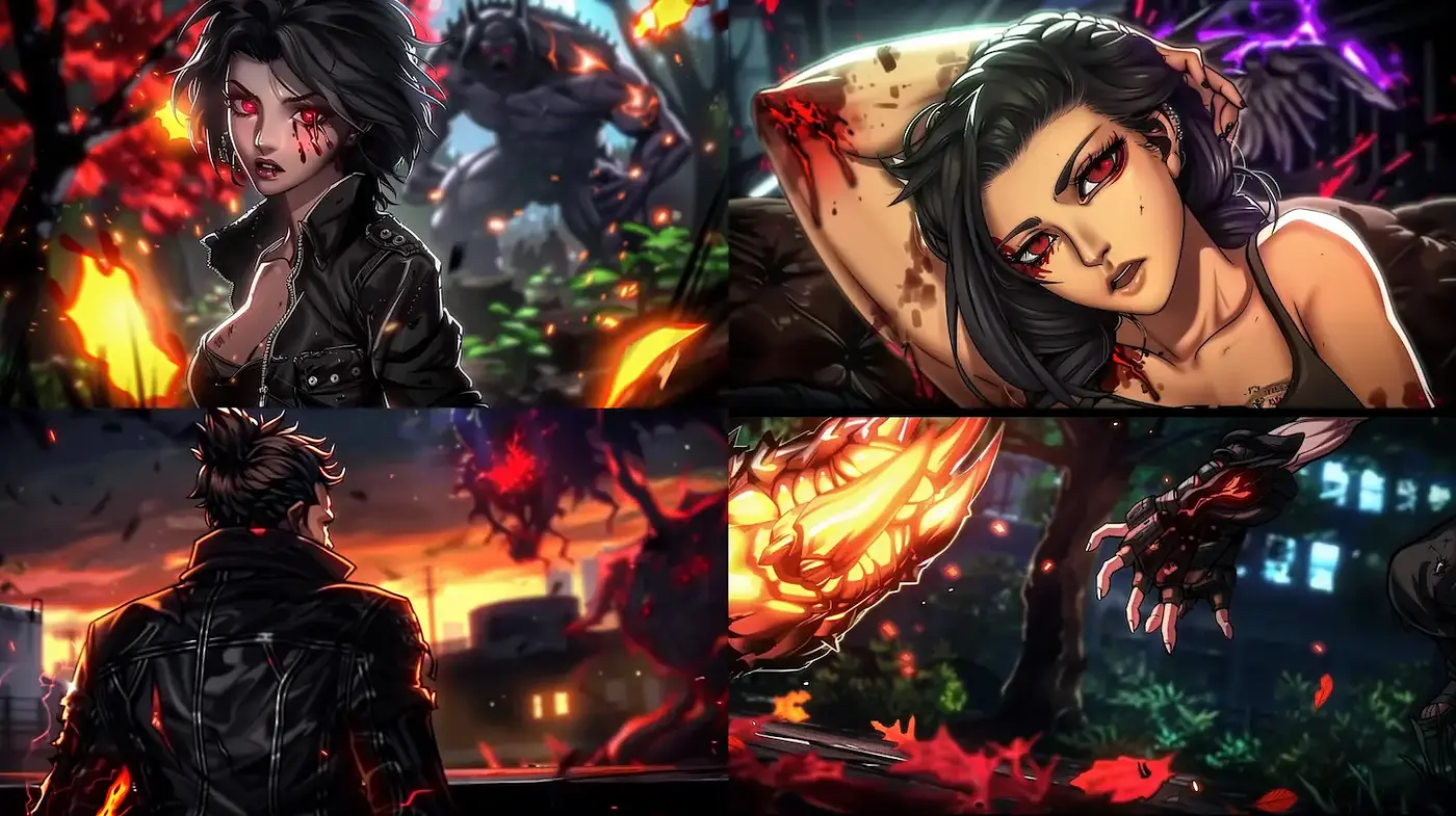 Dynamic and Darkly Expressive Anime-Inspired Art Style with Intense Mood - Midjourney sref style