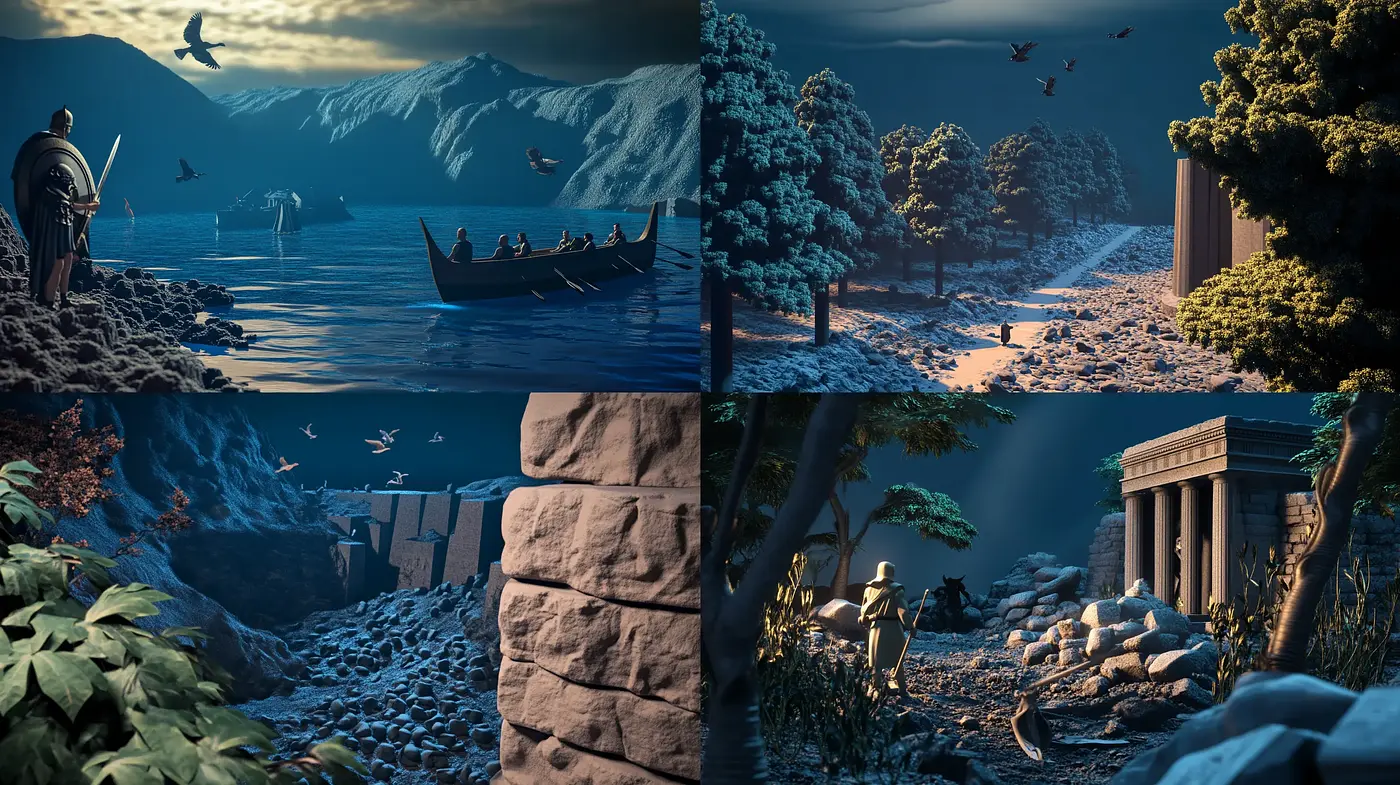Twilight Hues and Enigmatic Shadows Depicting Idyllic Scenes - Midjourney sref style