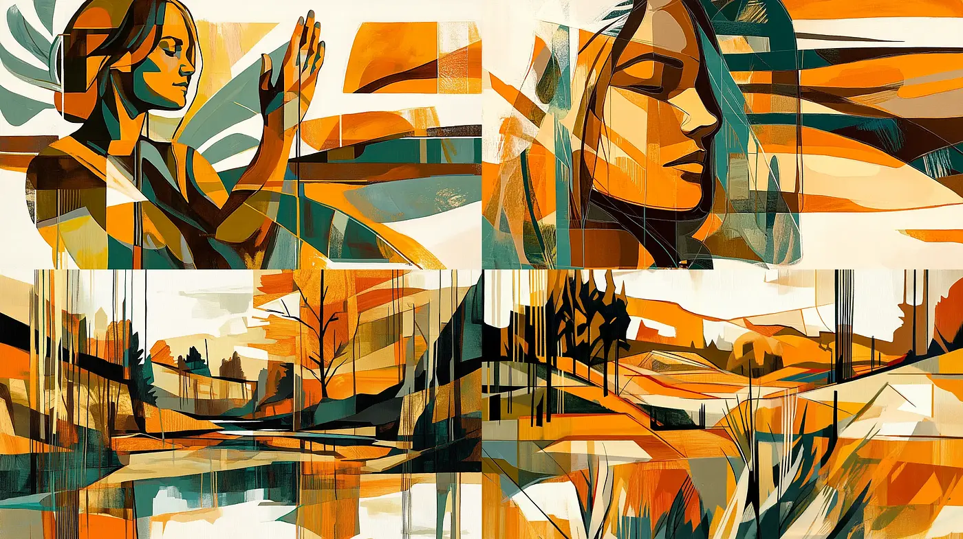 Sunset Hues in Stylized Geometric Abstraction - Midjourney sref style