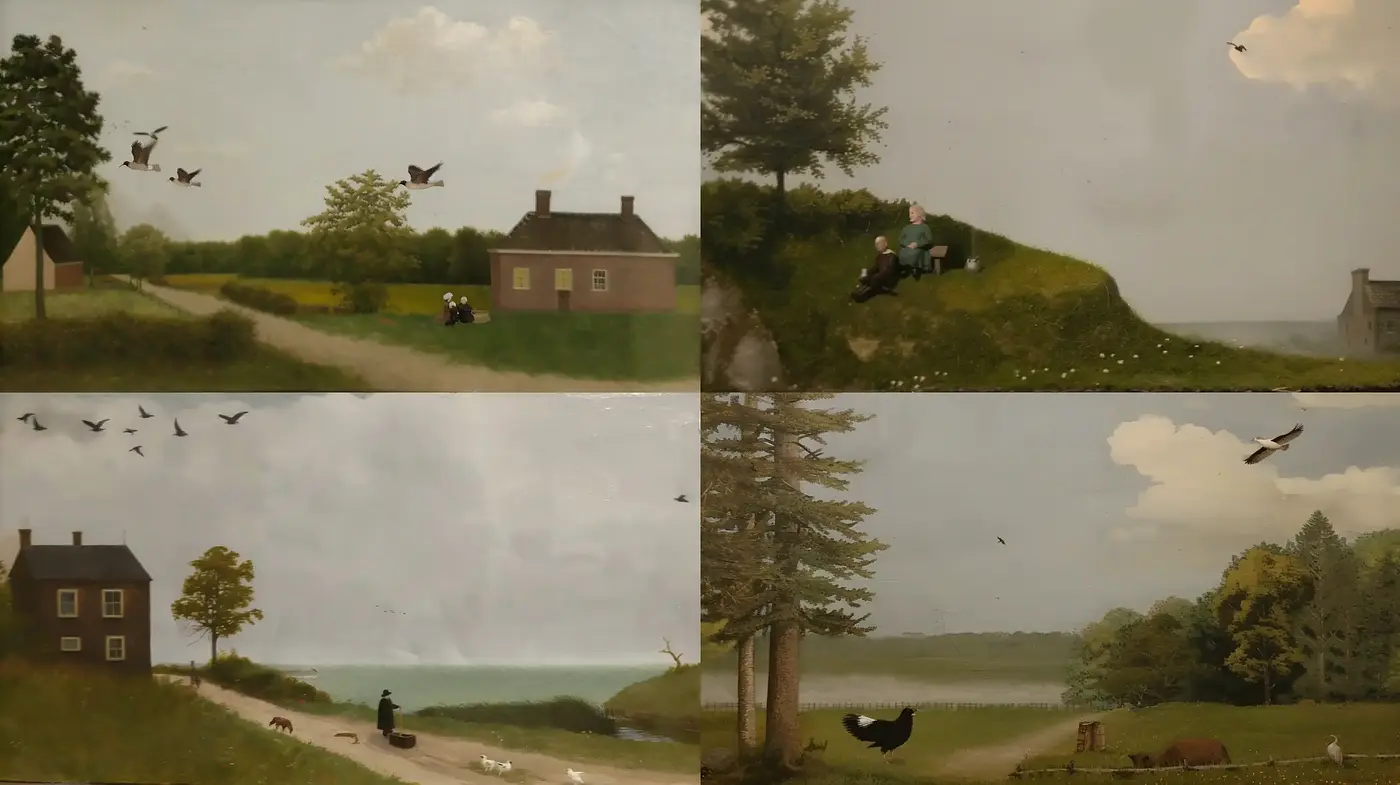 Ethereal Pastoral Dreamscapes: A Harmony of Muted Tones and Tranquil Vistas - Midjourney sref style