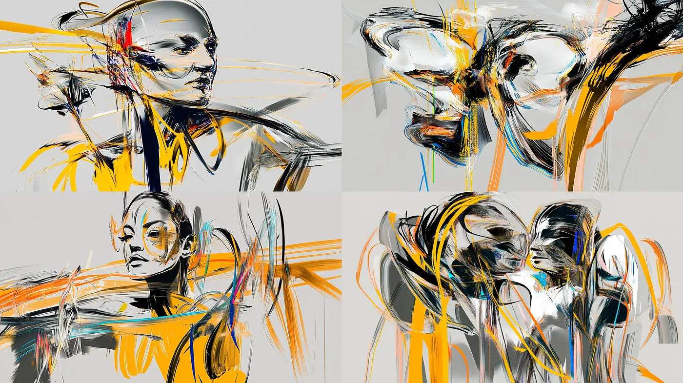 Dynamic Abstract Expressionist Fusion with Vibrant Brush Strokes - Midjourney sref style