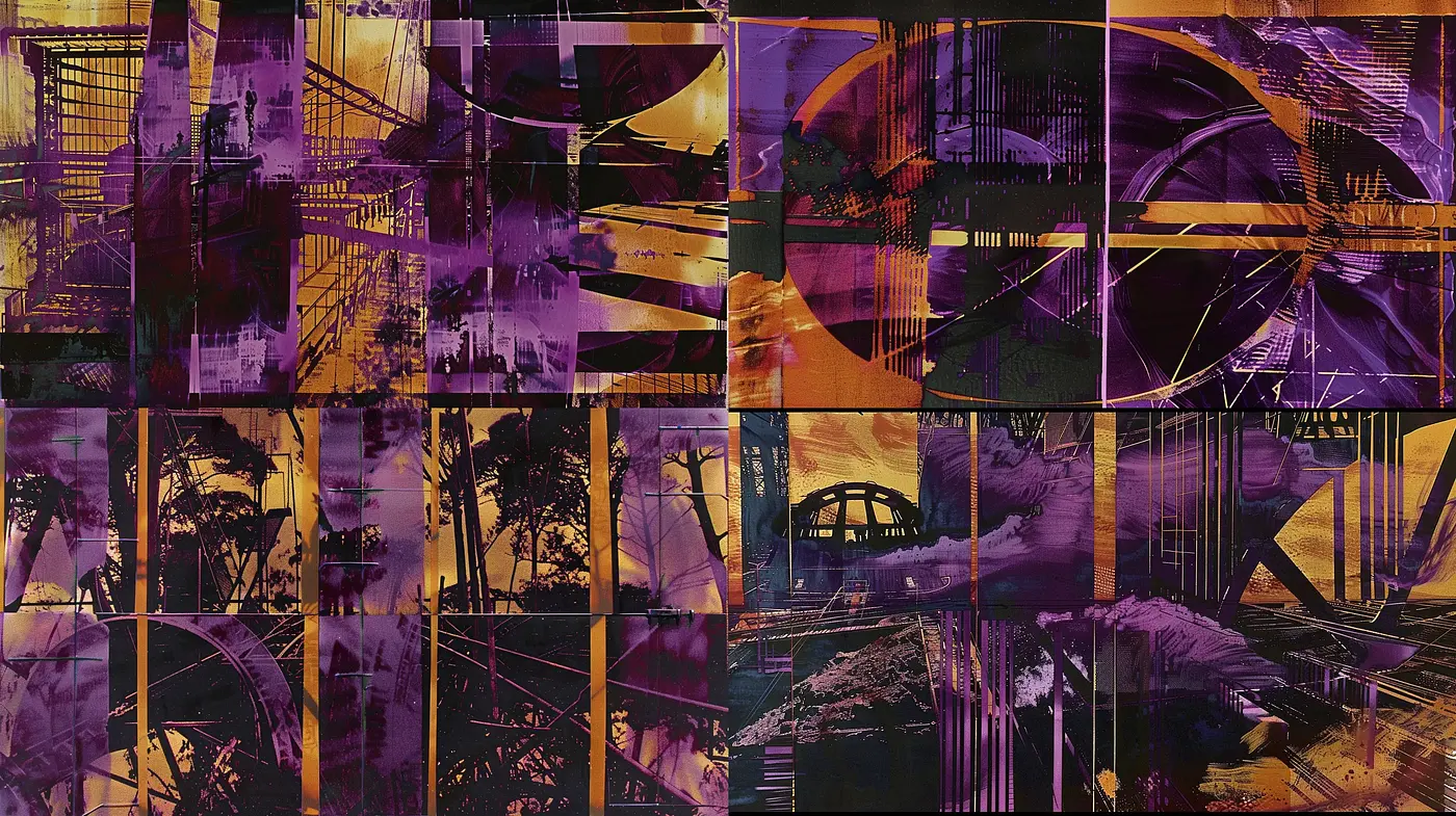 Abstract Urban Tapestry in Purple Hues - Midjourney sref style