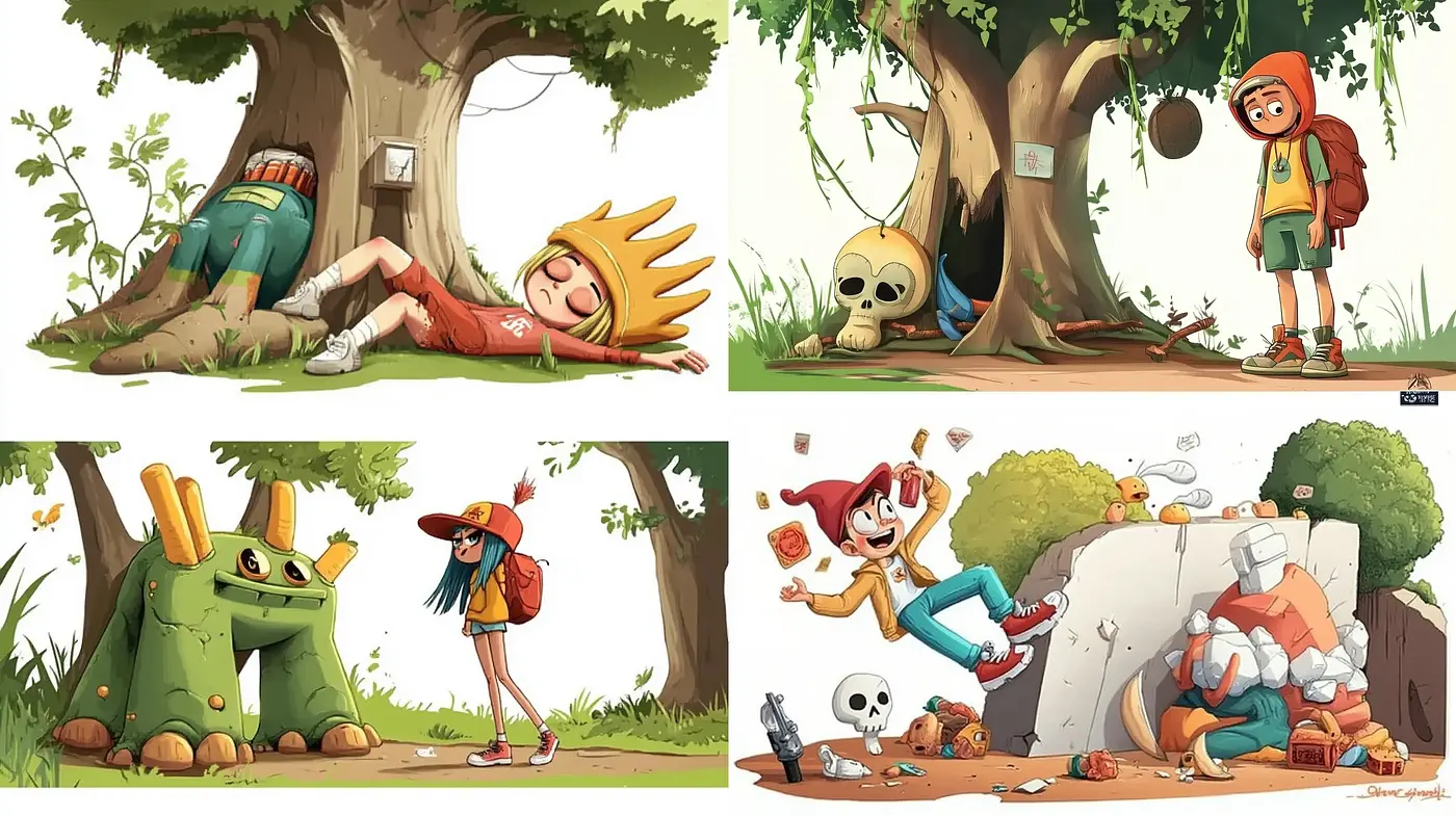 Whimsically Expressive Cartoon Essence with Vibrant Earthy Tones - Midjourney sref style