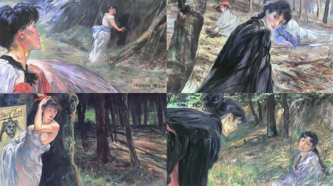 Whimsical Brushwork and Pastoral Elegance: A Cross Between Post-Impressionism and Romantic Realism - Midjourney sref style