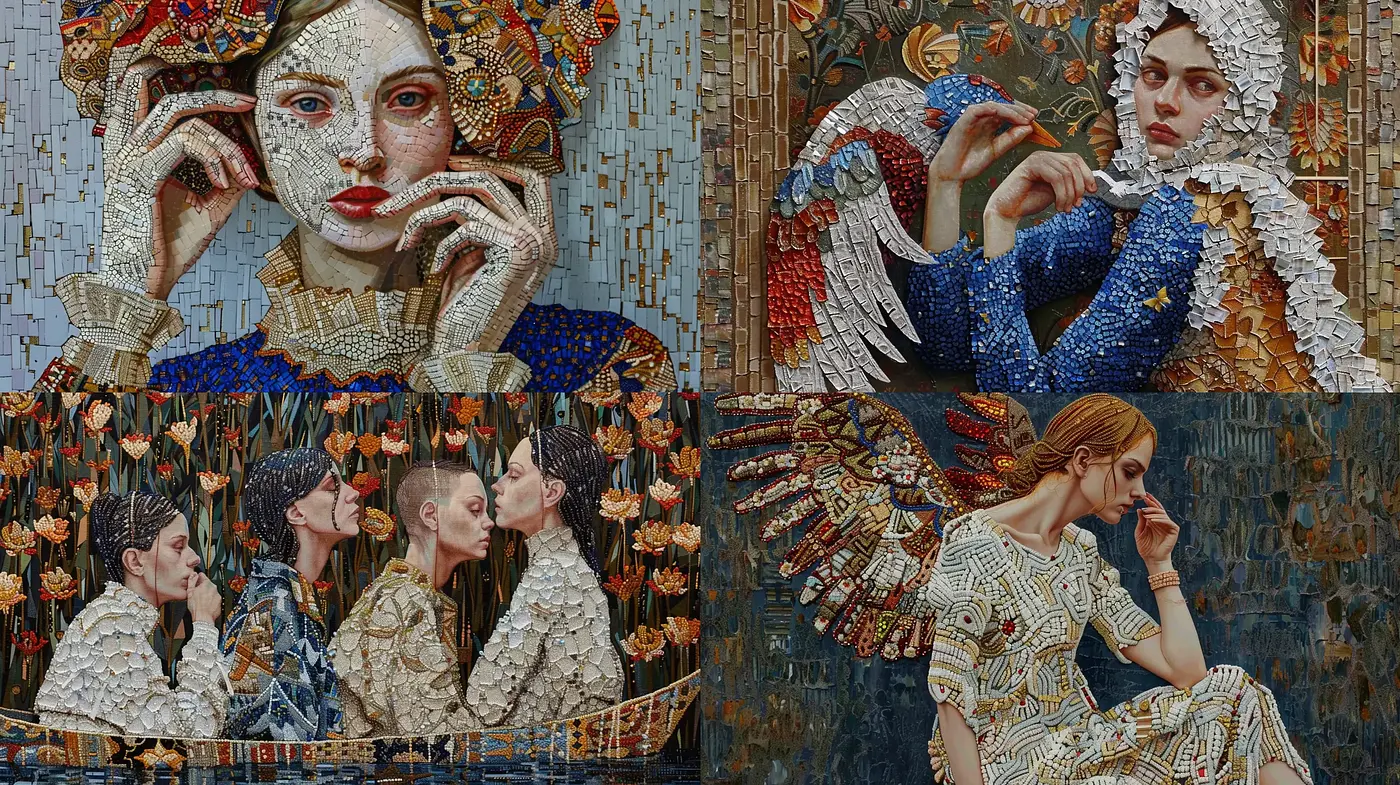 Mosaic Elegance: A Fusion of Byzantine Grace and Modern Sensibilities - Midjourney sref style