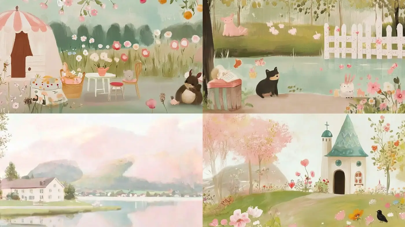 Pastel Dreamscapes with a Whimsical Storybook Essence - Midjourney sref style