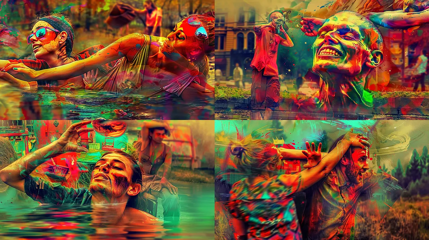 Vibrant Psychedelia and Dynamic Brushwork Fusion - Midjourney sref style