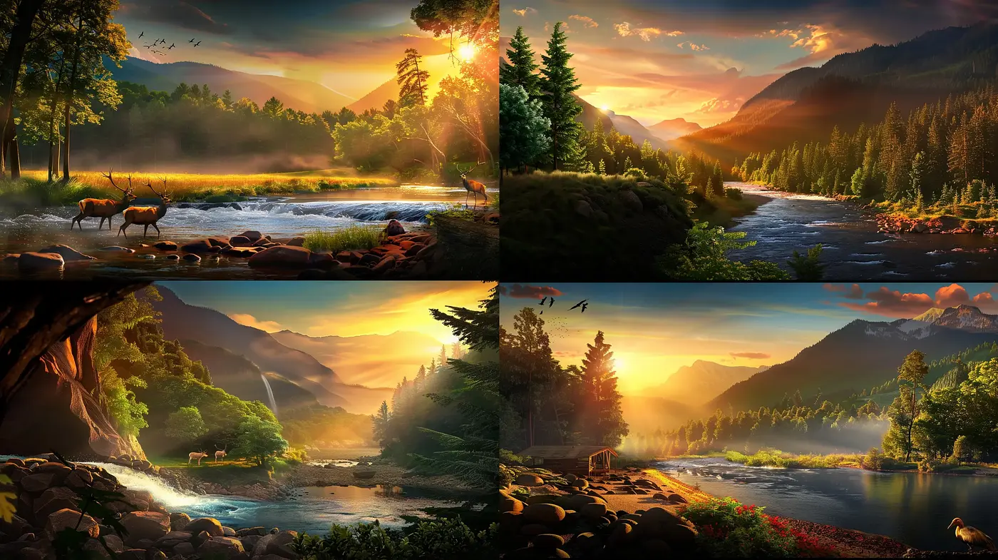 Serene Twilight Hues in Lush Forest Landscapes - Midjourney sref style