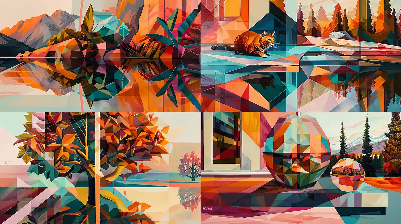 Vibrant Geometric Landscapes with a Dynamic Palette - Midjourney sref style