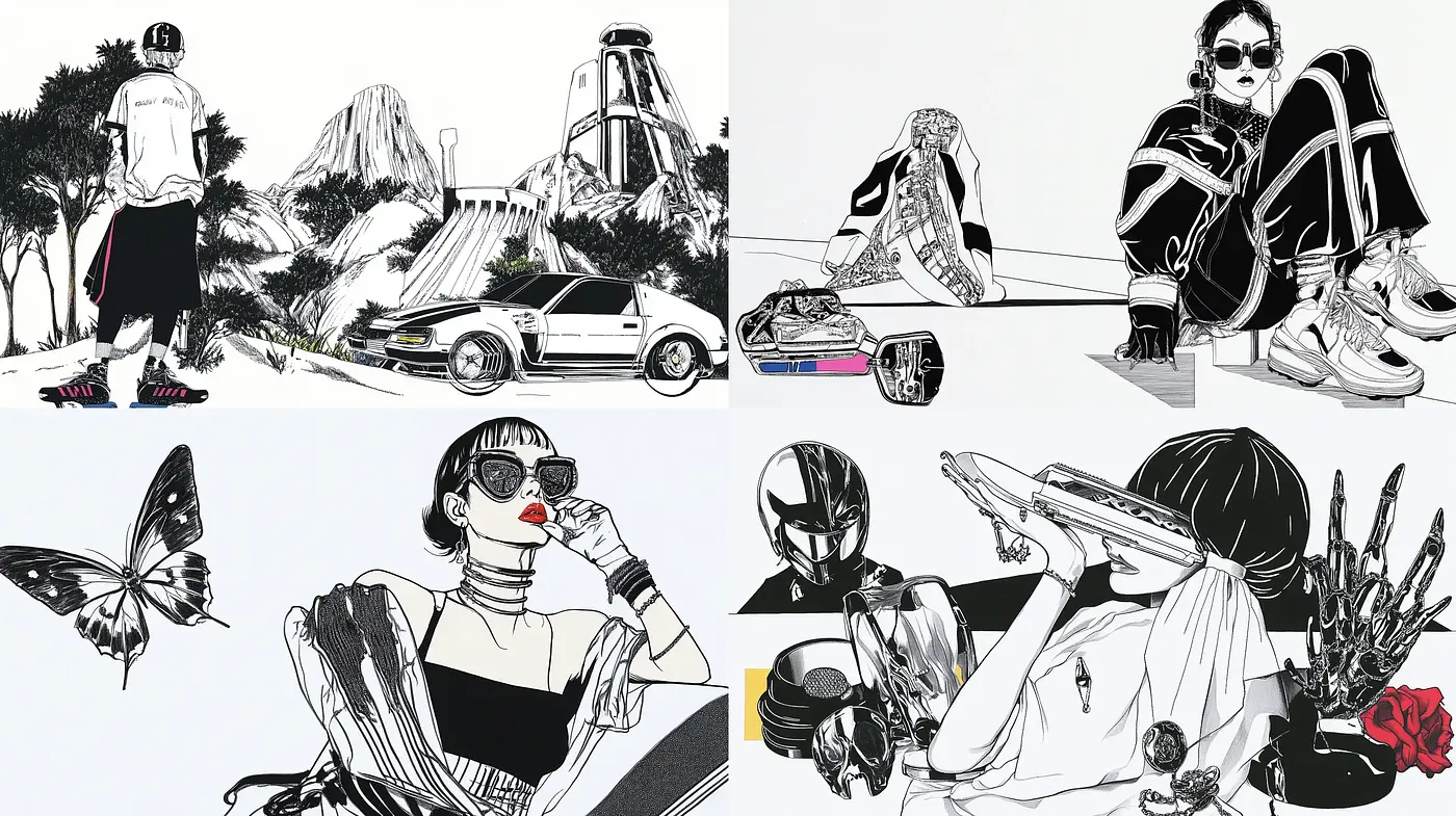 Monochrome Elegance with a Splash of Contemporary Color - Midjourney sref style