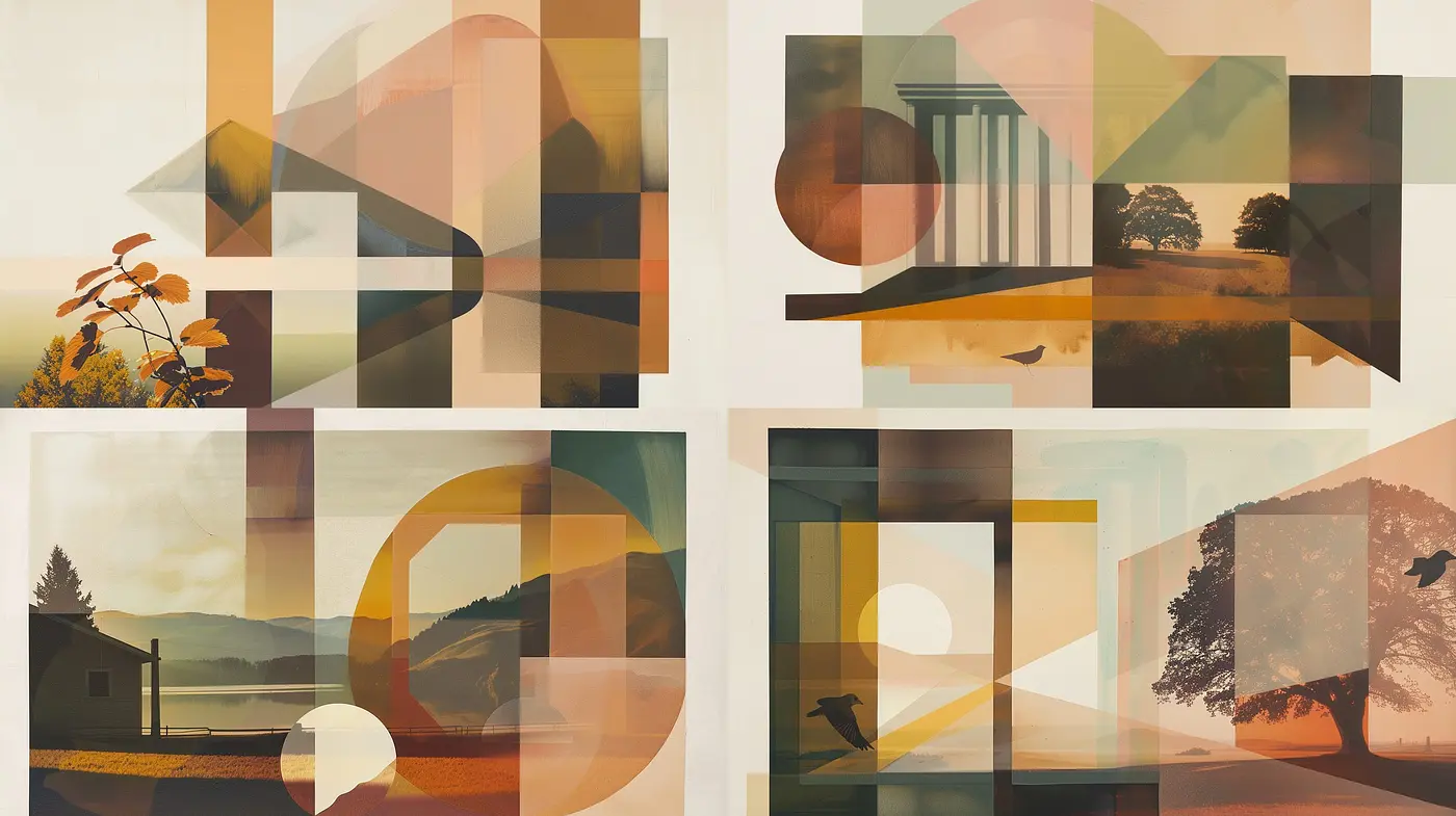 Harmonious Geometric Abstraction of Natural and Architectural Forms - Midjourney sref style