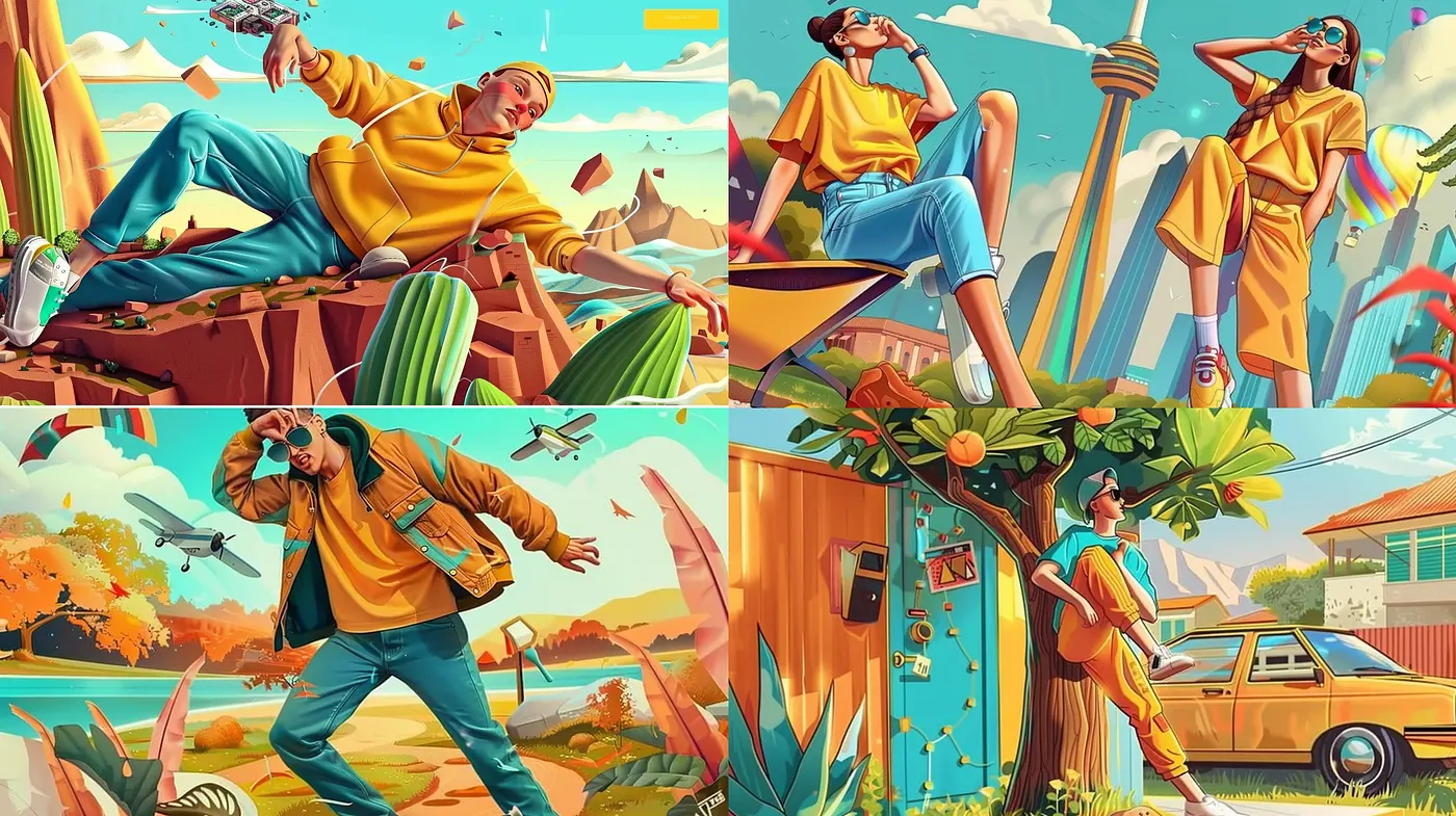 Vibrant Nostalgia: A Harmony of Retro Hues and Striking Textures - Midjourney sref style
