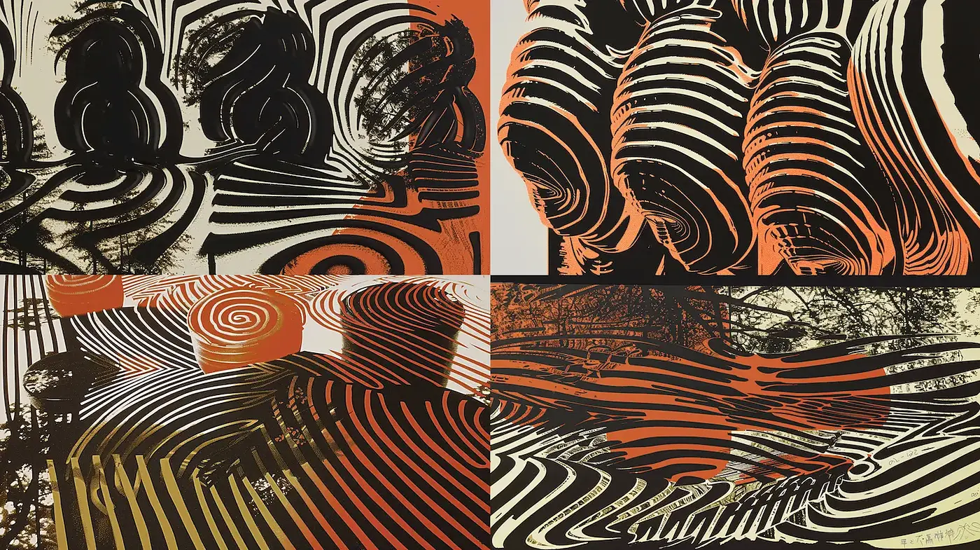 Dynamic and Abstract Swirling Visuals Inspired by Natural Forms - Midjourney sref style