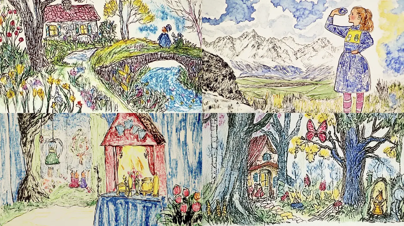 Whimsical Storybook Illustrations with Pastel Tones and Expressive Line Art - Midjourney sref style