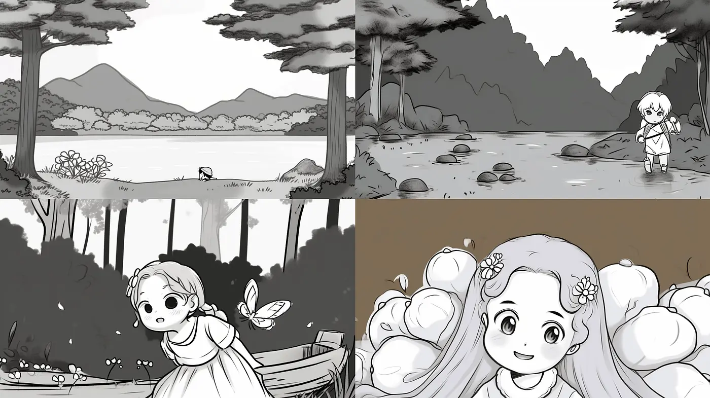 Monochromatic Whimsy: A Homage to Hand-Drawn Manga Classics - Midjourney sref style