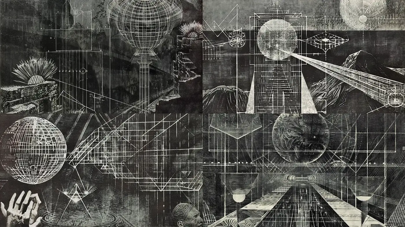 Abstract Geometric Exploration with a Touch of Surreal Futurism - Midjourney sref style