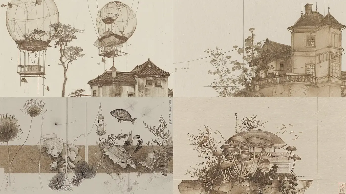 Detailed and intricate illustrations with a whimsical quality - Midjourney sref style