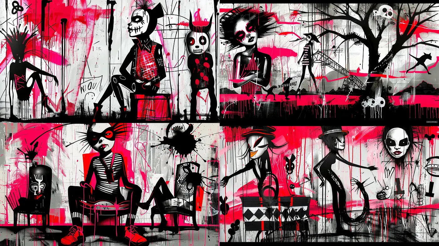 Graffiti-inspired Expressive Urban Art with Pop Surrealism Overtones - Midjourney sref style