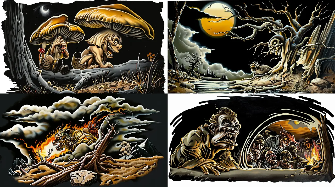 Surreal Nightscapes with Gothic Tones and Macabre Nuances - Midjourney sref style