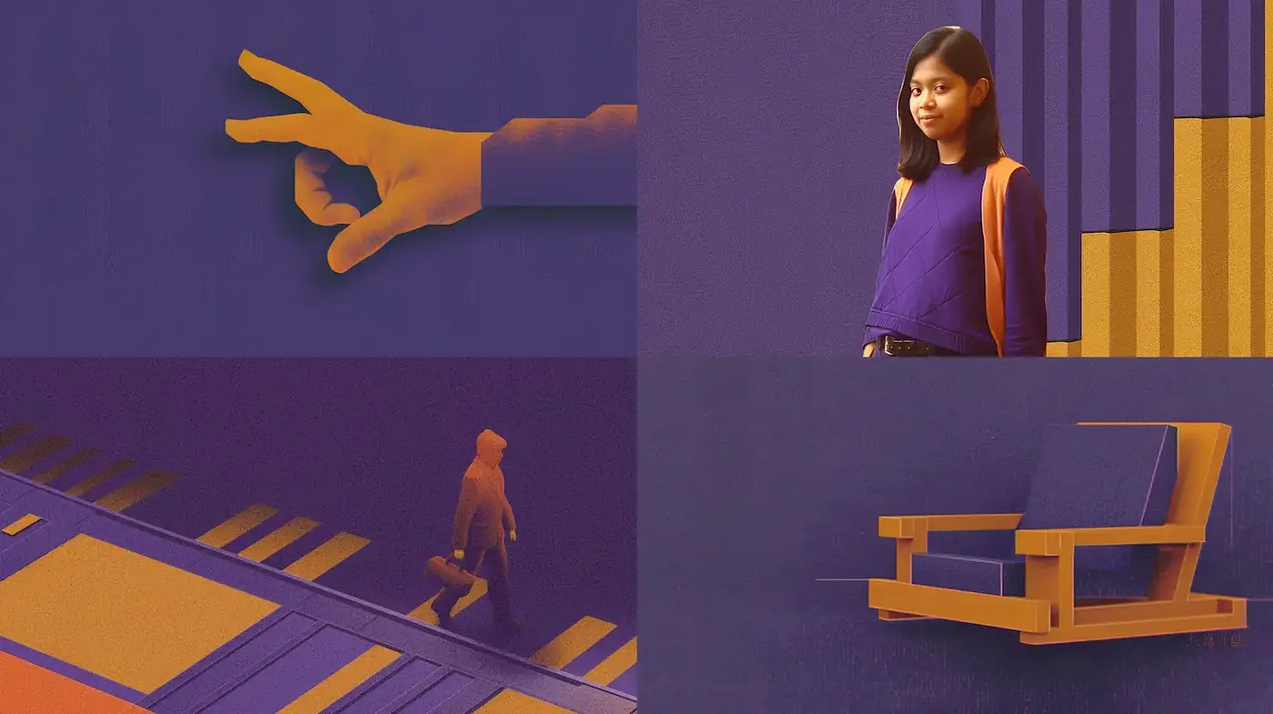 Geometric Minimalism with a Touch of Bold Color Play - Midjourney sref style