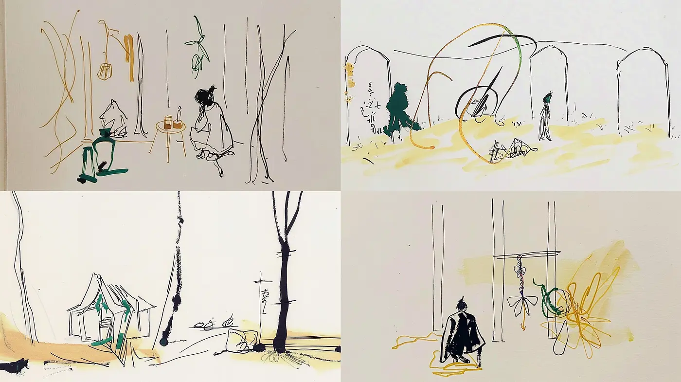 Whimsical Ink and Wash Rendering with Delicate Lines and Earthy Hues - Midjourney sref style