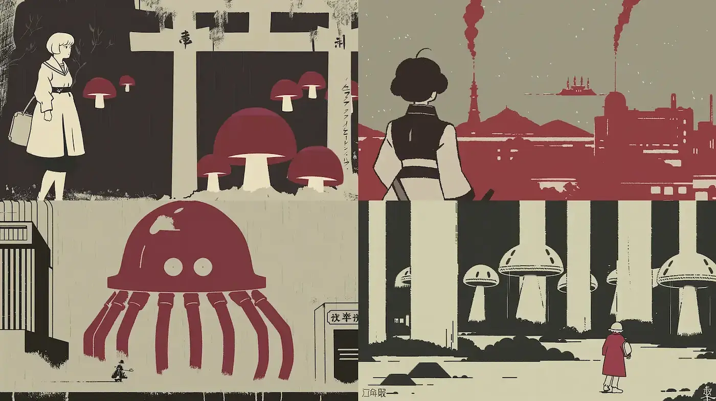 Surreal and Minimalist Retro Futurism - Midjourney sref style