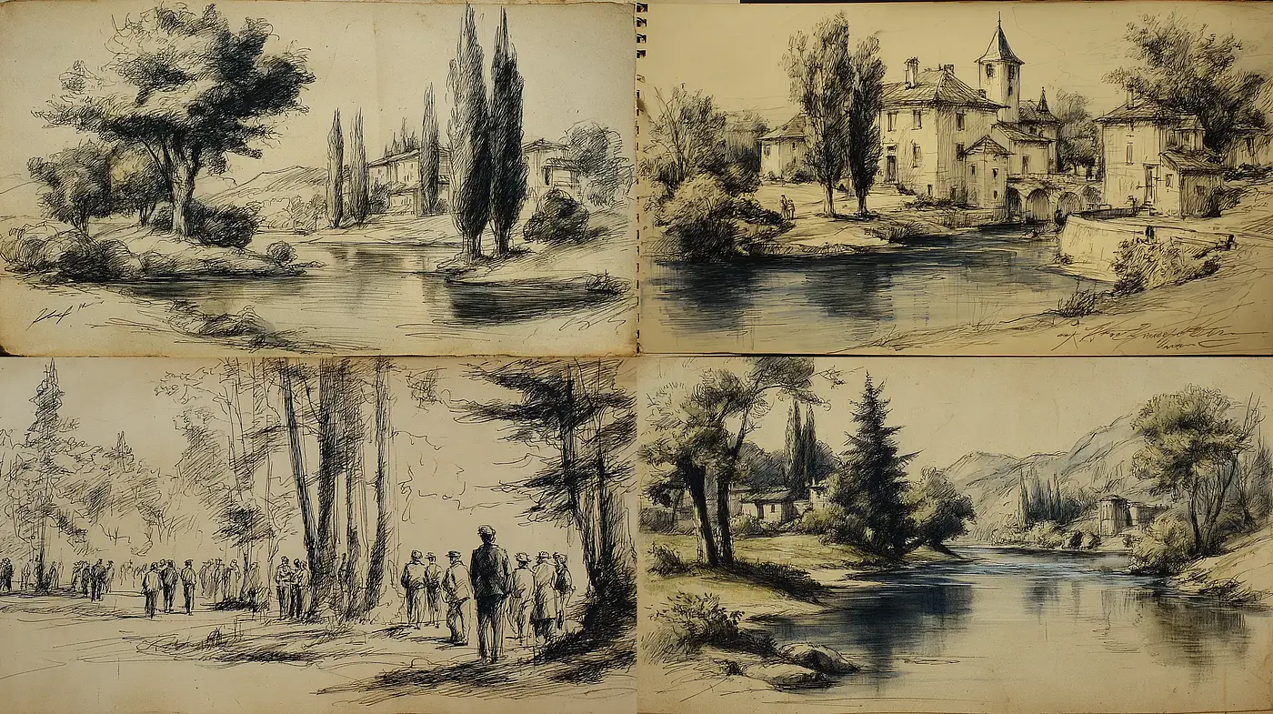 Elegant Natural Landscapes with Historical Echoes - Midjourney sref style